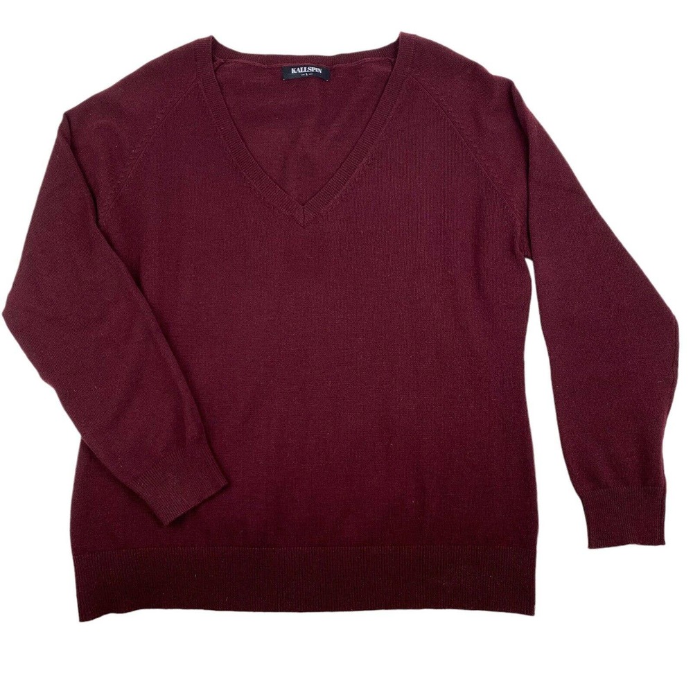 Kallspin Mens Cashmere And Wool Blend V - Neck Sweater. Size Large. Dark‎ Maroon - Picture 3 of 7